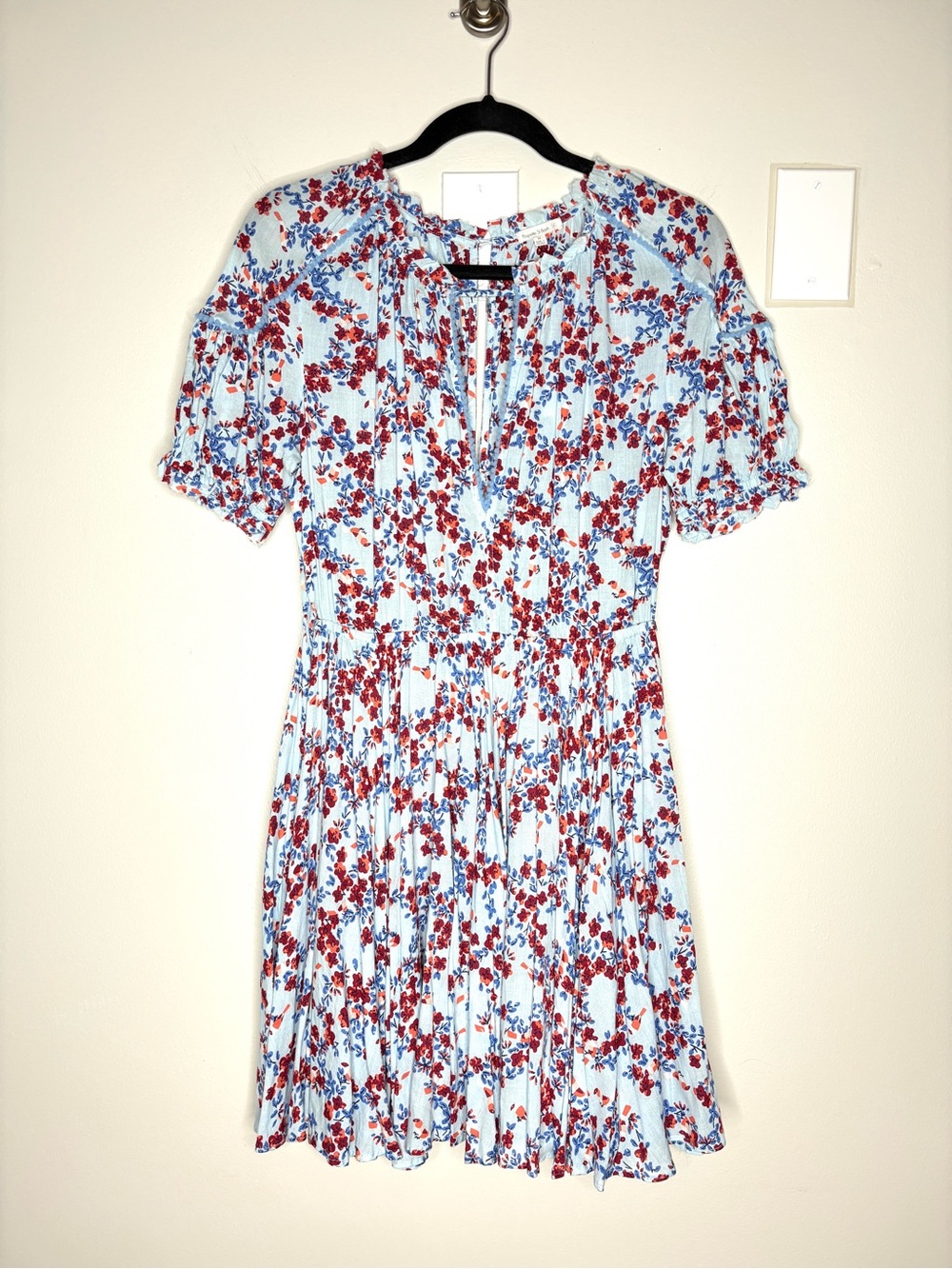 NWT Poupette St. Barth Fit & Flare Mini Dress Floral Print Blue Size M